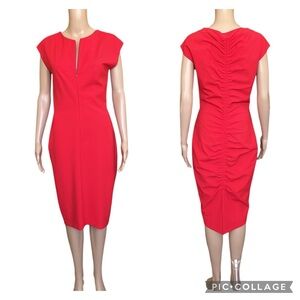 Escada Red Bodycon Fitted Dress Front Zip Ruched Back Size 36 / US 6